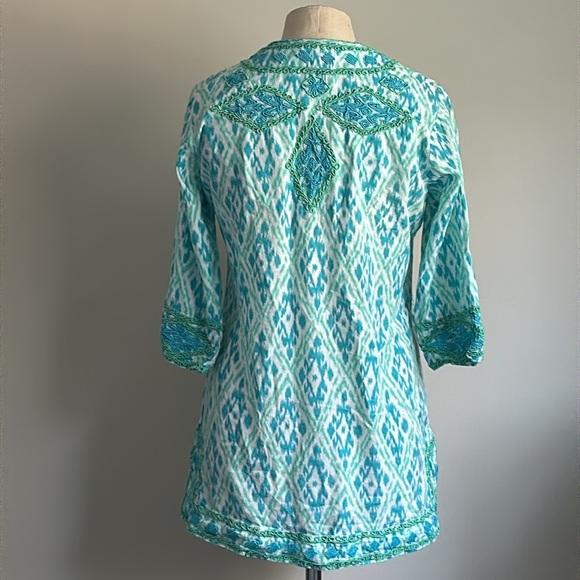 Gretchen Scott Relaxed Cotton Embroidered Tunic with Mandarin Collar sz S - Picture 5 of 6